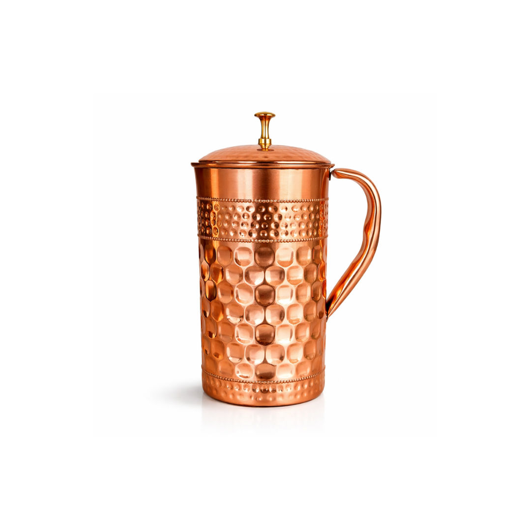 Pure copper jug with diamond hammered beeding & plain design diamond, 1500 ML